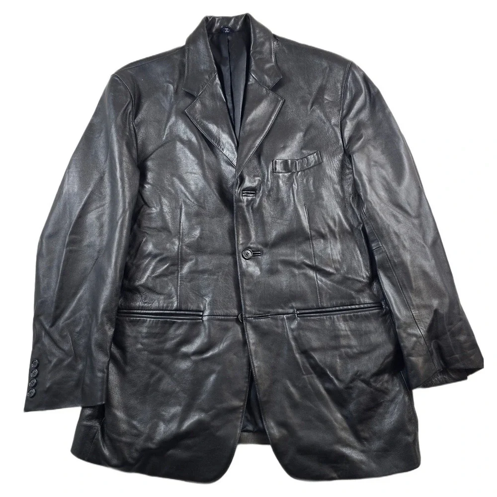 Ralph Lauren Leather Blazer Mens 40R Black Lambskin Soft! Sport Coat Vintage
